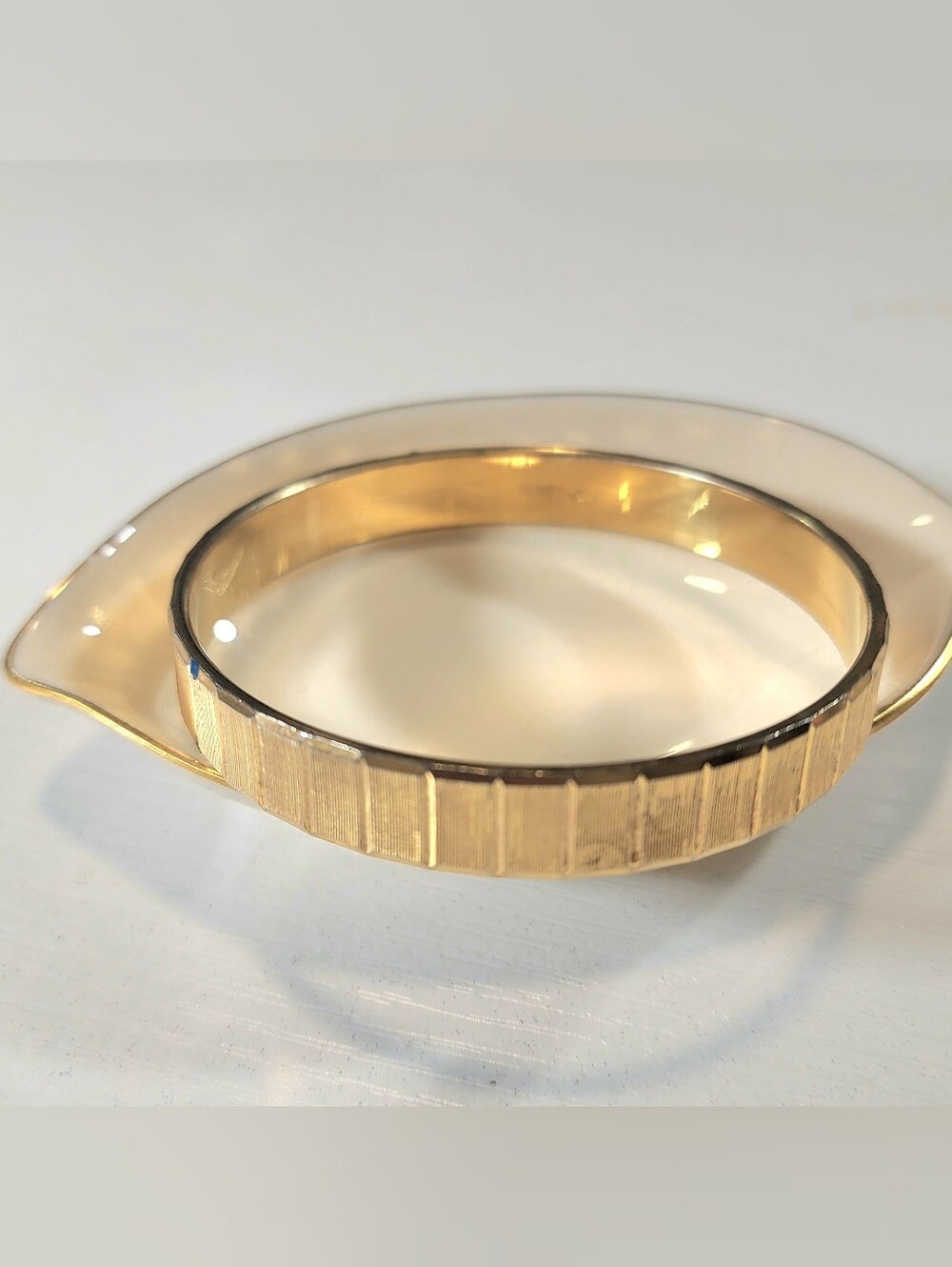 Vintage Monet Gold Tone Wide Ribbed Bangle Bracelet